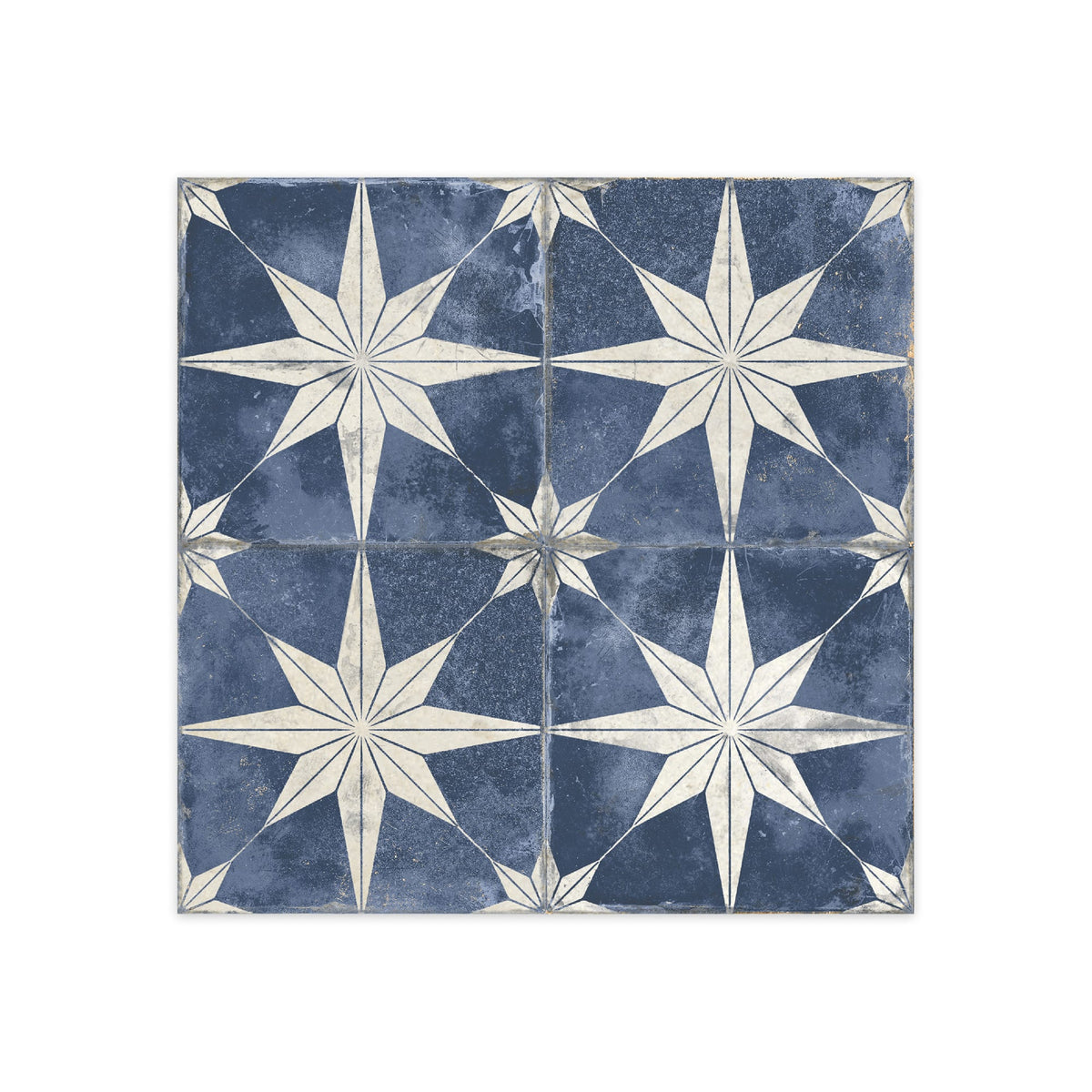 Carrelage Vintage effet Carreau ciment Etoile Blanche et Fond Bleu 45x45x0,95 cm Sparta - Sol et mur intérieur