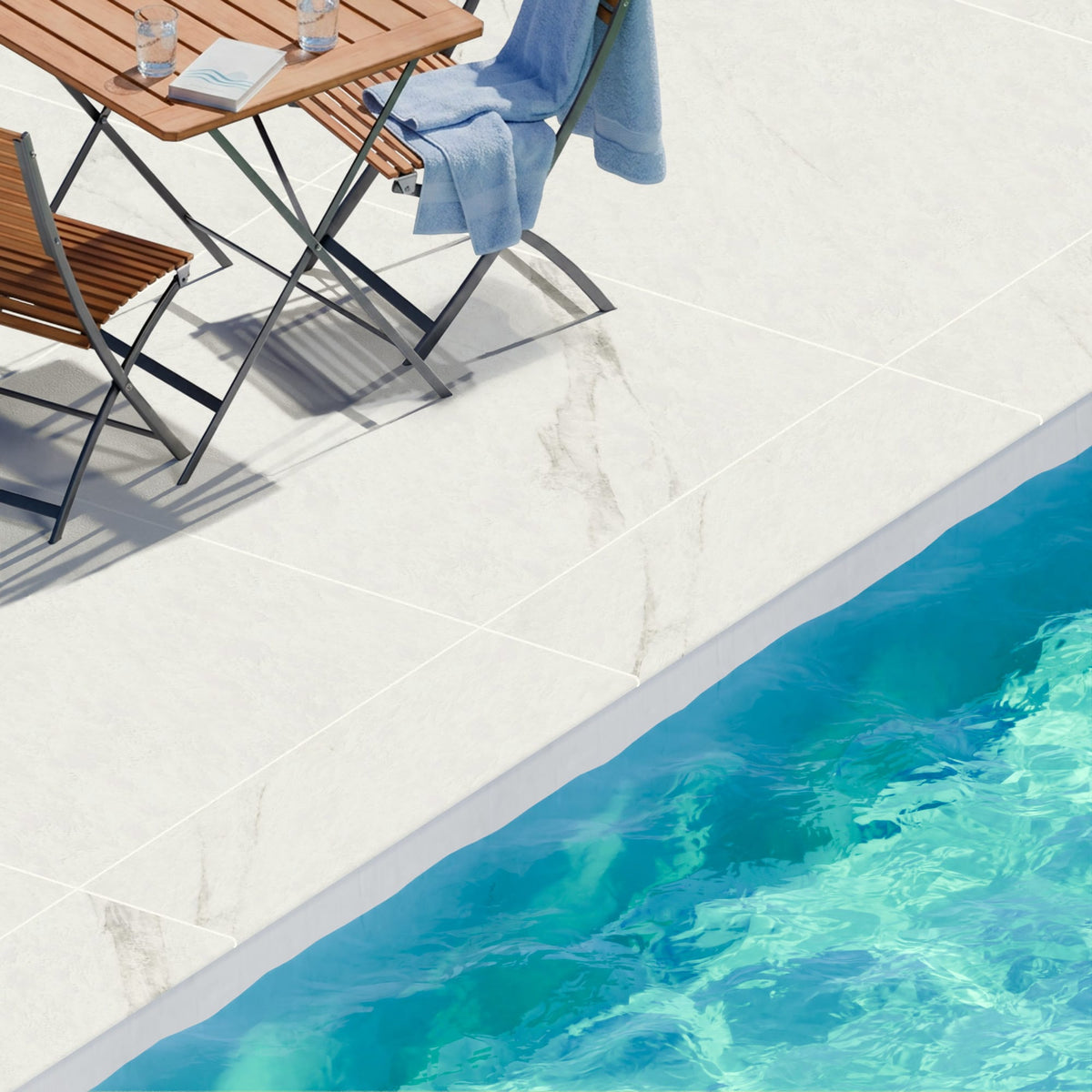 Margelle de piscine effet Marbre Blanc Calacatta Armonia 120x33x2 cm Bord 1/2 Rond Orsiano