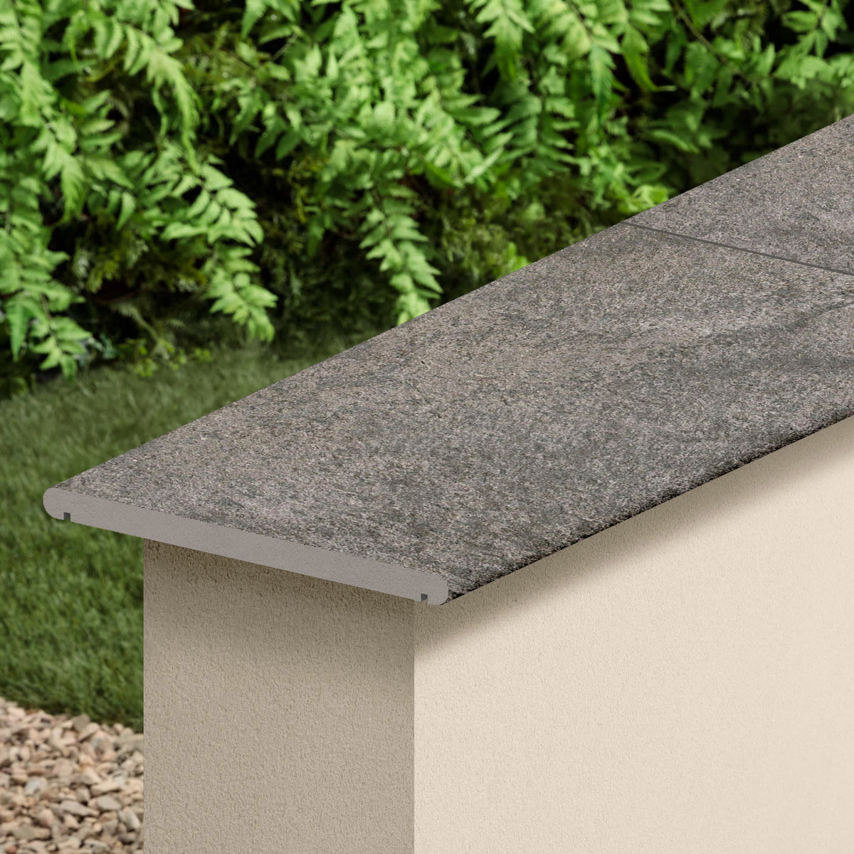 Couvertine effet Pierre Quartzite Gris Argile 60x30x2 cm Bord 1/2 Rond Double Larmier Teravio