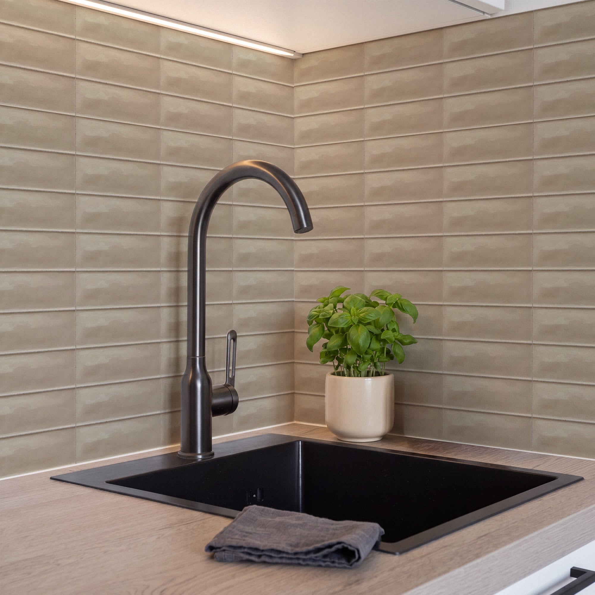Carrelage effet Zellige Greige 14,6x4,8x0,8 cm Brillant Bravio - Mur intérieur