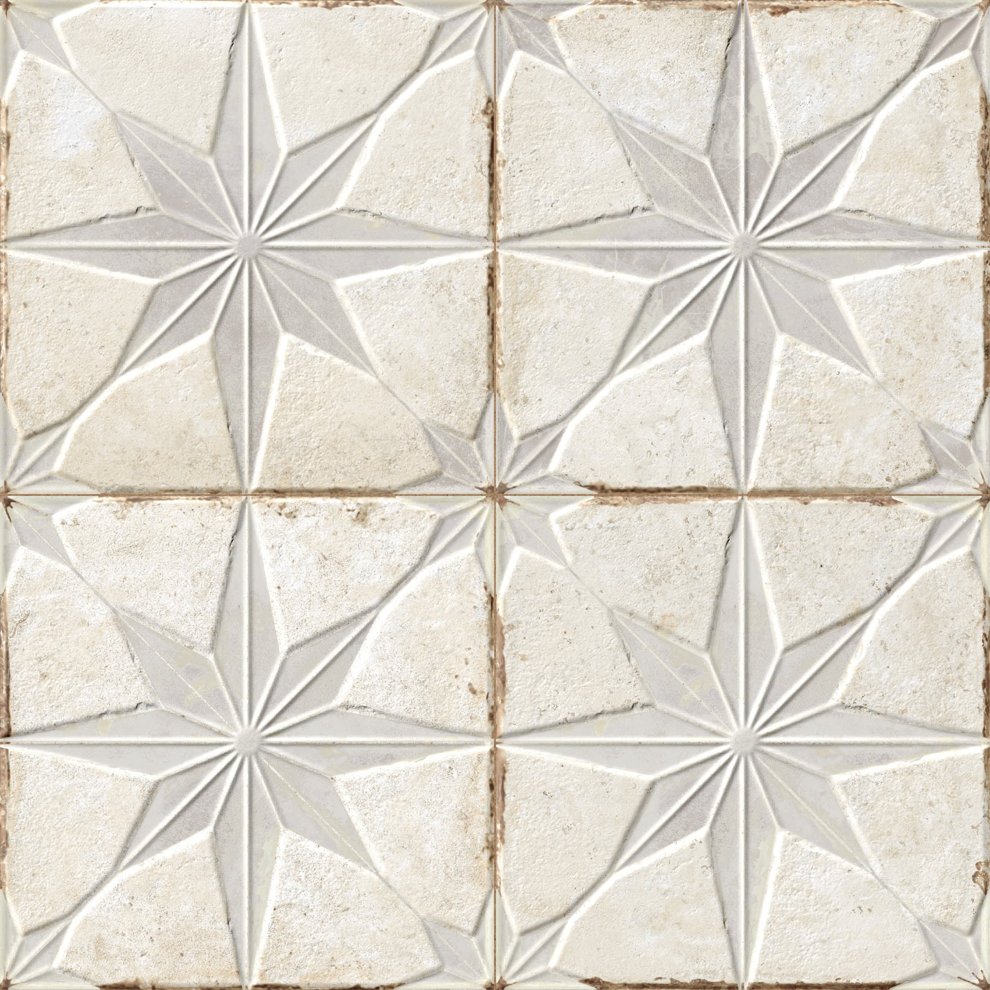 Carrelage Vintage effet Carreau ciment 3D Etoile Blanche et Fond Blanc 22,3x22,3x0,9 cm Sparta - Sol et mur intérieur