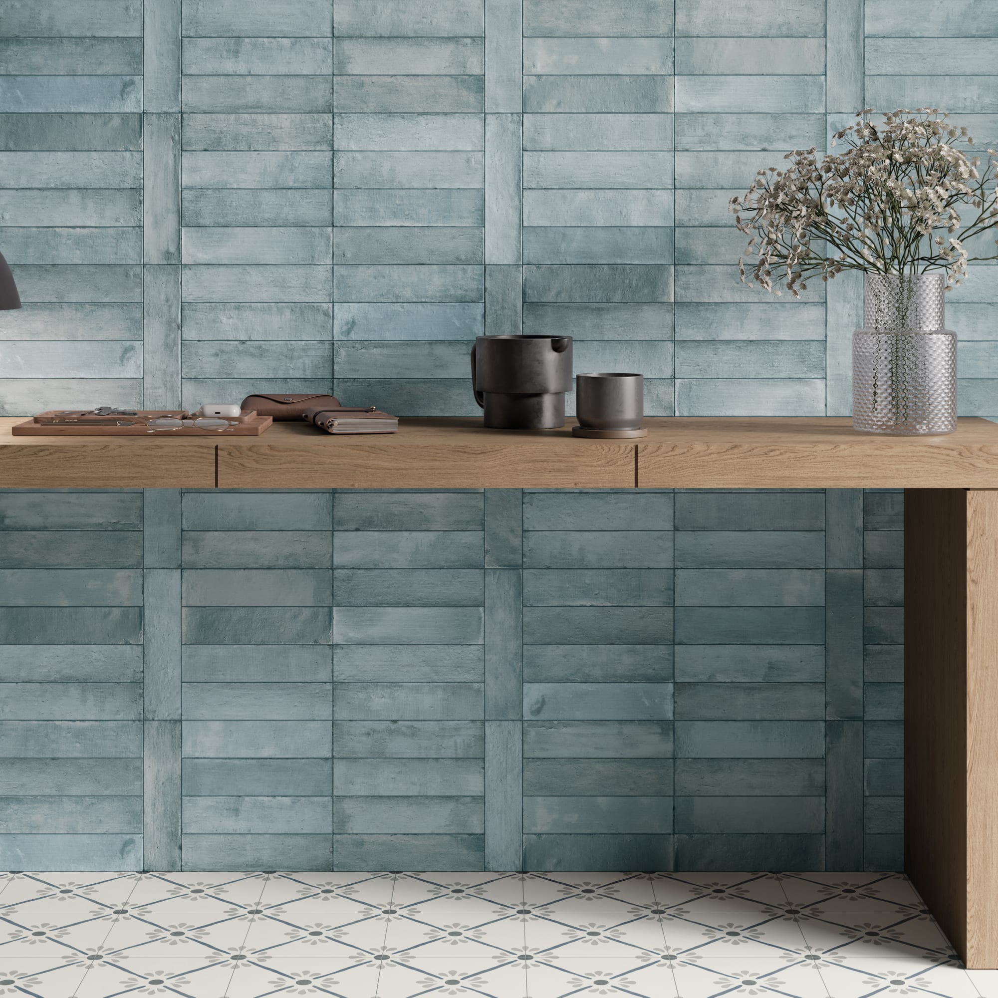 Carrelage effet Zellige Bleu 24,6x6x0,85 cm Azurel - Sol et mur intérieur