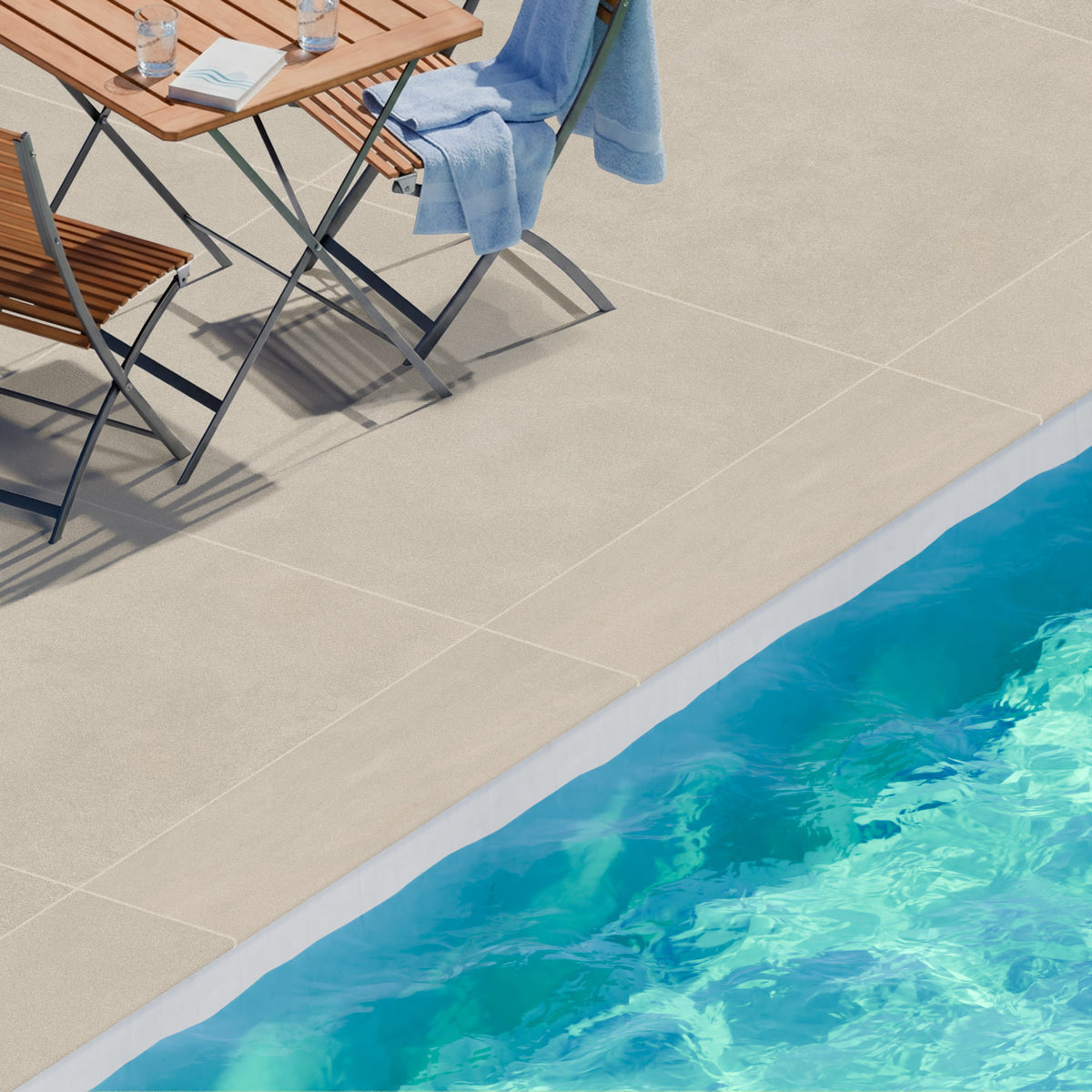 Margelle de piscine effet Béton Beige Crème 120x33x2 cm Bord 1/2 Rond Vetrano