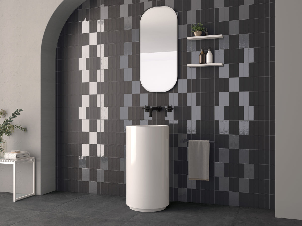 Carrelage effet Zellige Noir 14,6x4,8x0,8 cm Mat Bravio - Sol et mur intérieur