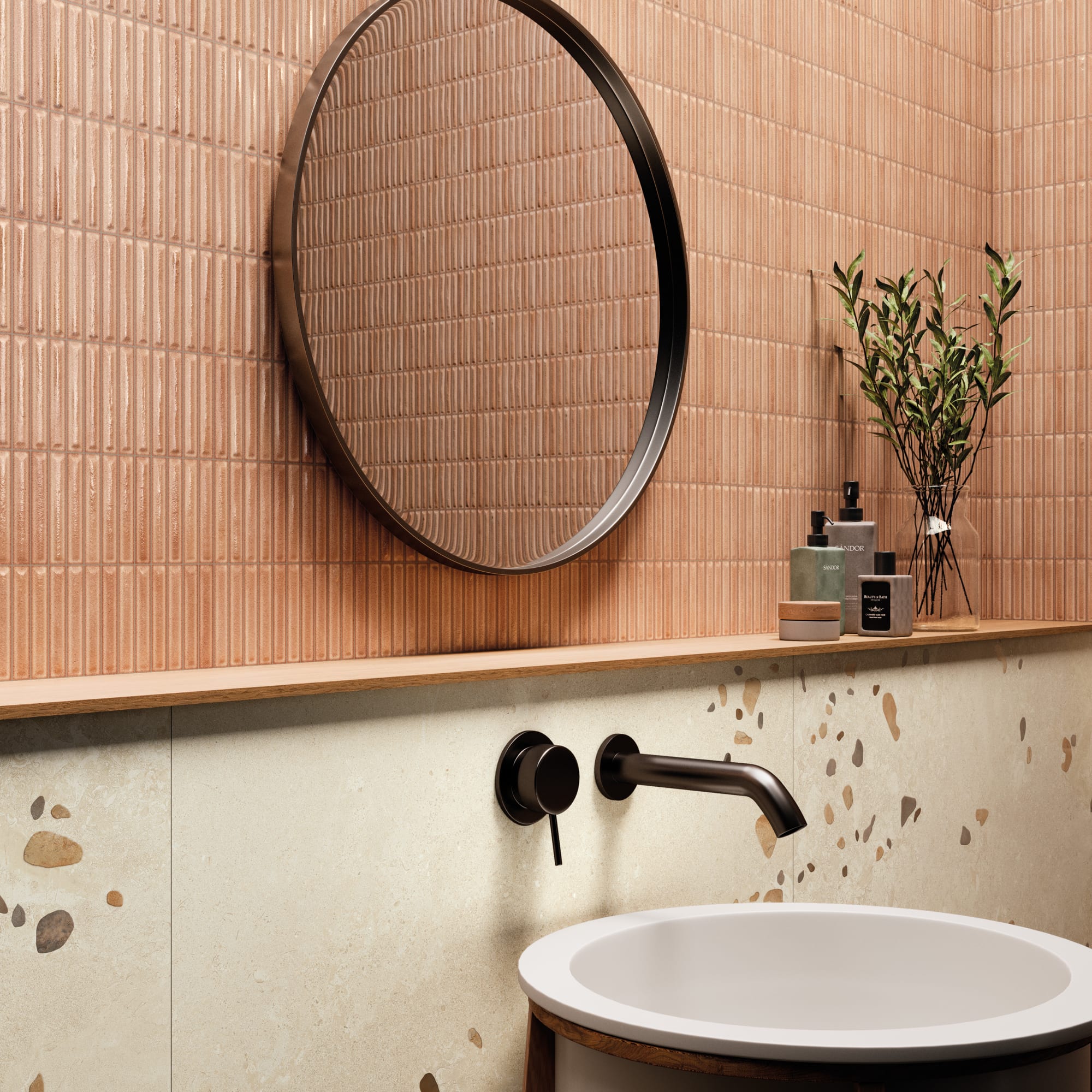 Carrelage effet Terrazzo Beige Sable 90x90x0,9 cm Alvior - Sol et mur intérieur