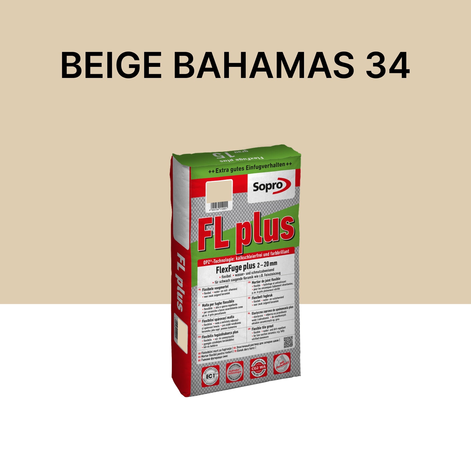 Joint carrelage intérieur et extérieur - 2 à 20 mm - Beige Bahamas 34 - Sopro FL plus - 5 kg
