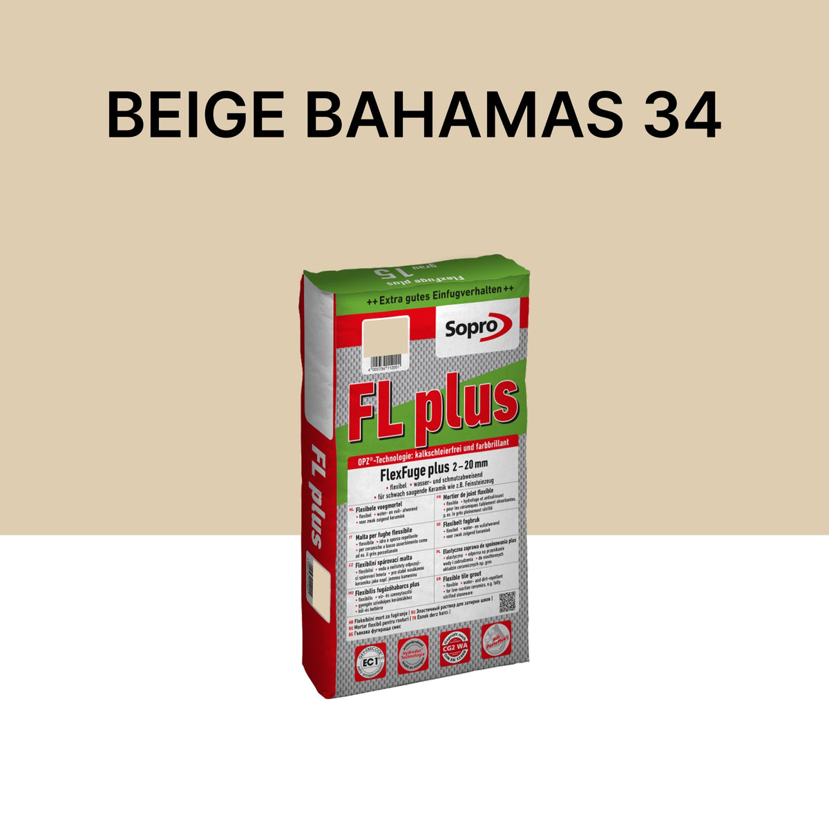 Joint carrelage intérieur et extérieur - 2 à 20 mm - Beige Bahamas 34 - Sopro FL plus - 5 kg