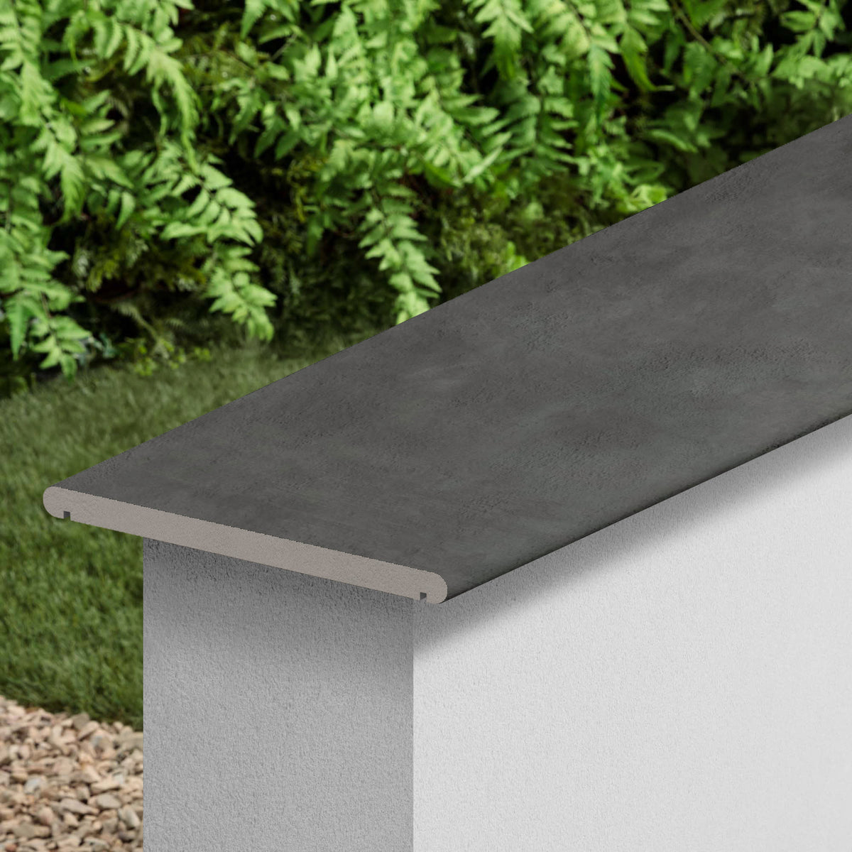Couvertine effet Béton Gris Nuit 120x30x2 cm Bord 1/2 Rond Double Larmier Gravino