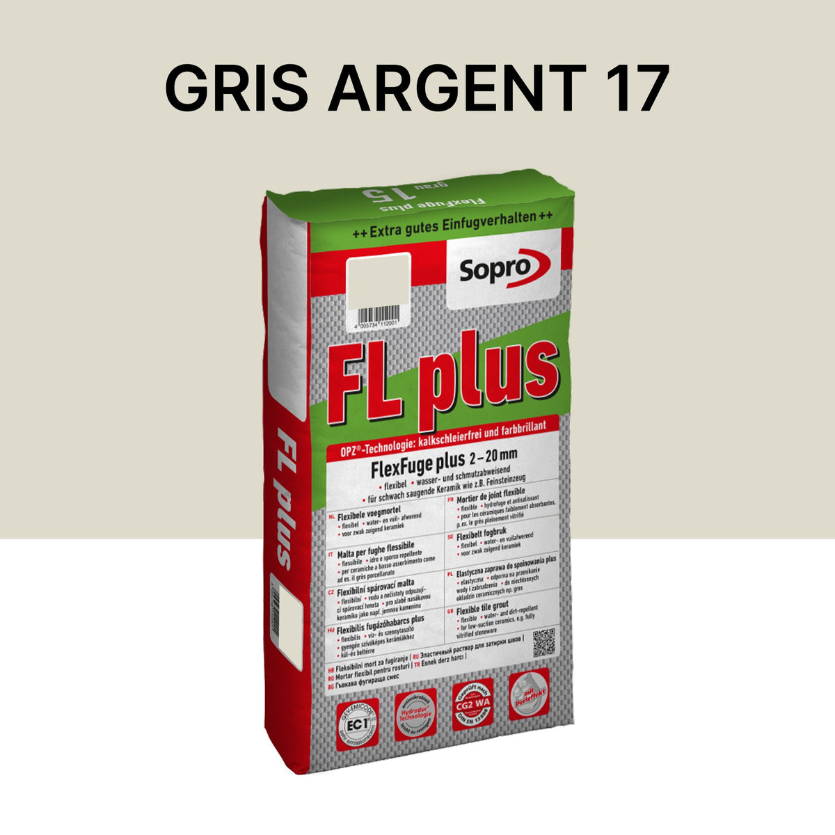 Joint carrelage intérieur et extérieur - 2 à 20 mm - Gris argent 17 - Sopro FL plus - 15 kg