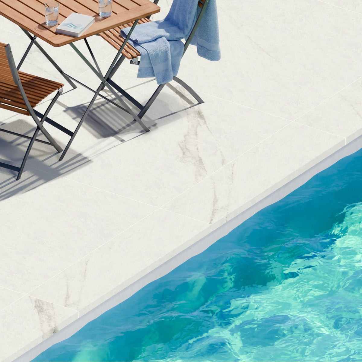 Margelle de piscine effet Marbre Blanc Calacatta Armonia 120x33x2 cm Bord Droit avec retombée Orsiano