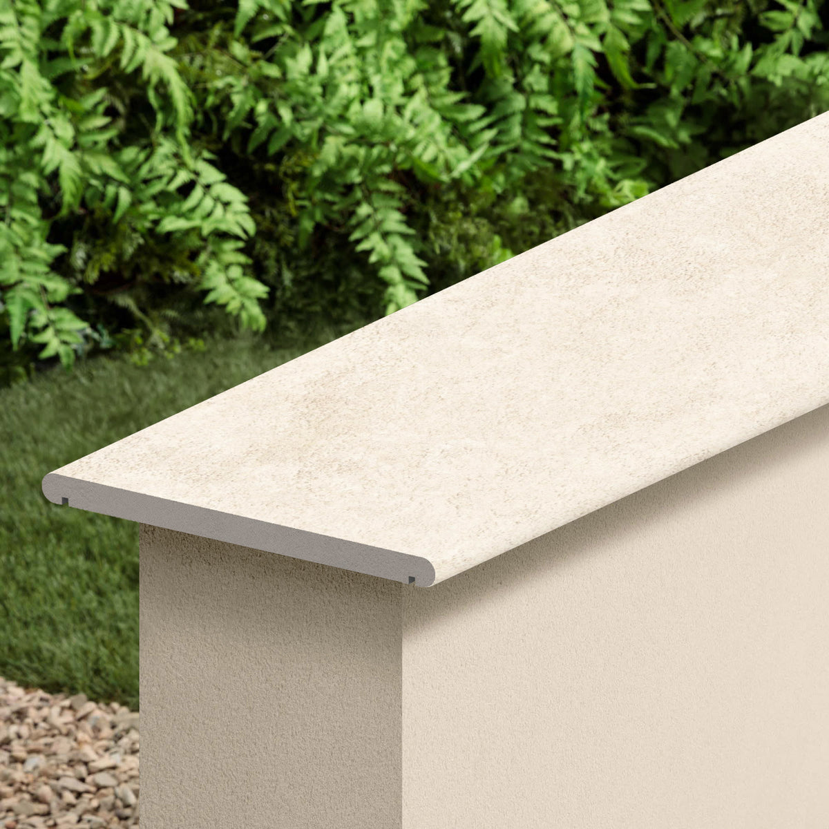 Couvertine effet Pierre Calcaire Beige Clair 120x30x2 cm Bord 1/2 Rond Double Larmier Falnero
