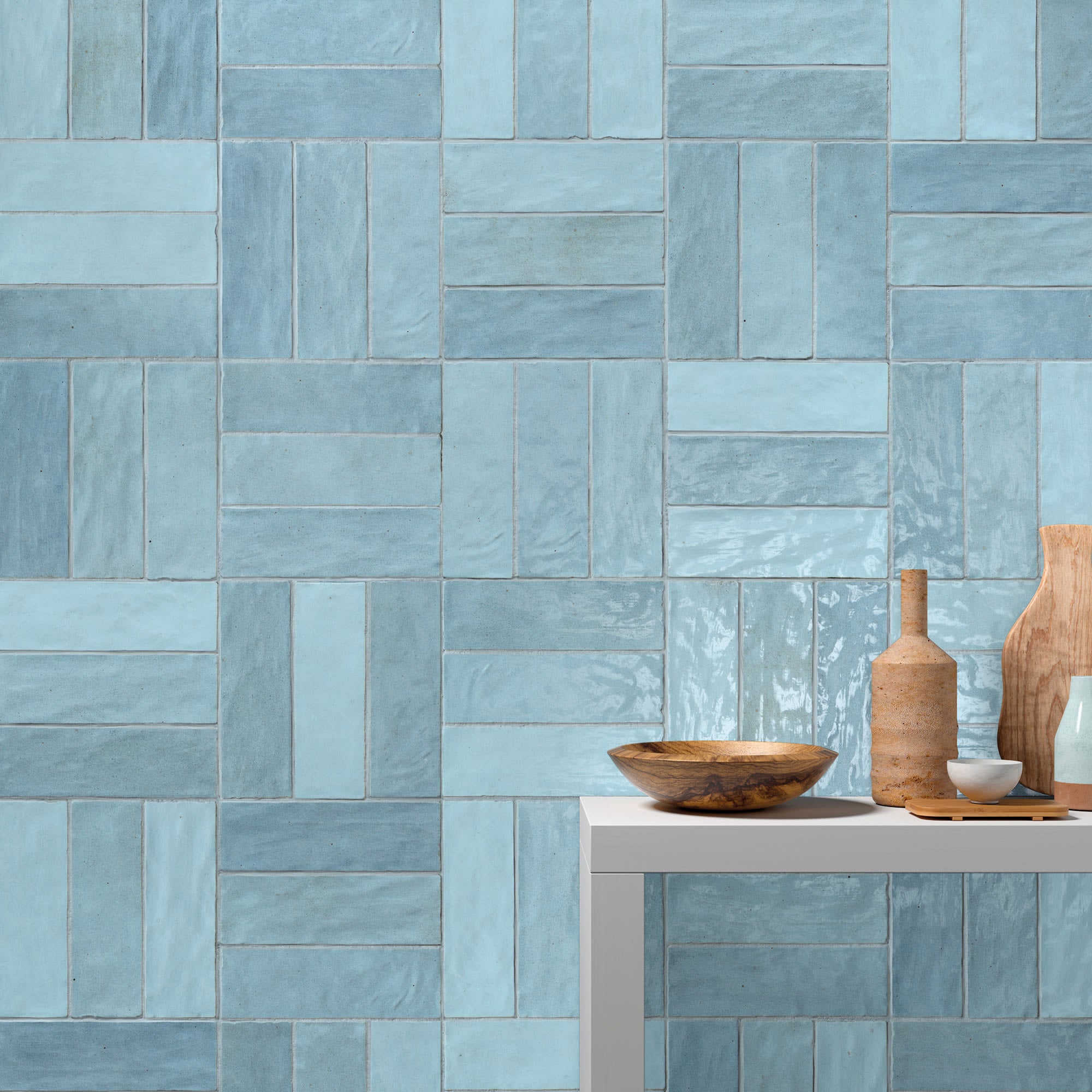 Carrelage effet Zellige Bleu Clair 20x6,5x0,85 cm Brillant Orisel - Mur intérieur