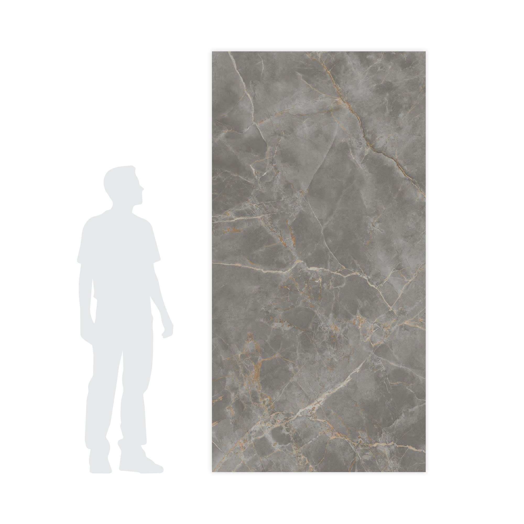 Carrelage effet Marbre Gris Titan 240x120x0,9 cm Brillant Montira - Mur intérieur