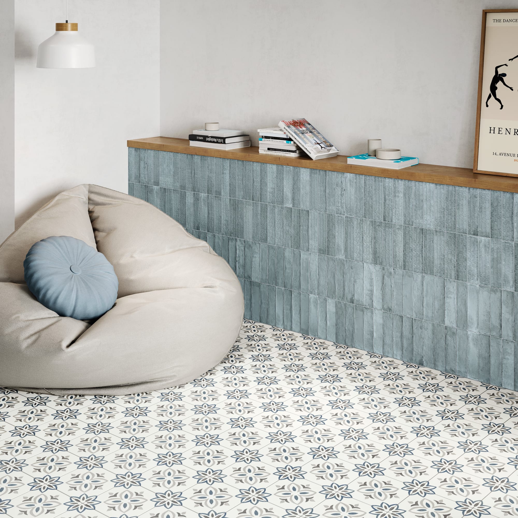 Carrelage effet Zellige 3D Bleu Seed 24,6x6x0,85 cm Azurel - Sol et mur intérieur