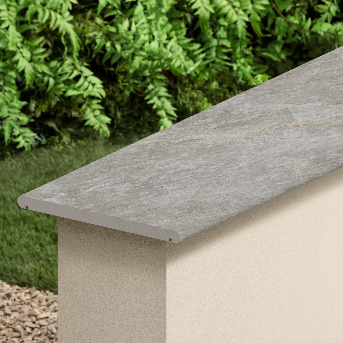 Couvertine effet Marbre Gris Titan 120x30x2 cm Bord 1/2 Rond Double Larmier Montira