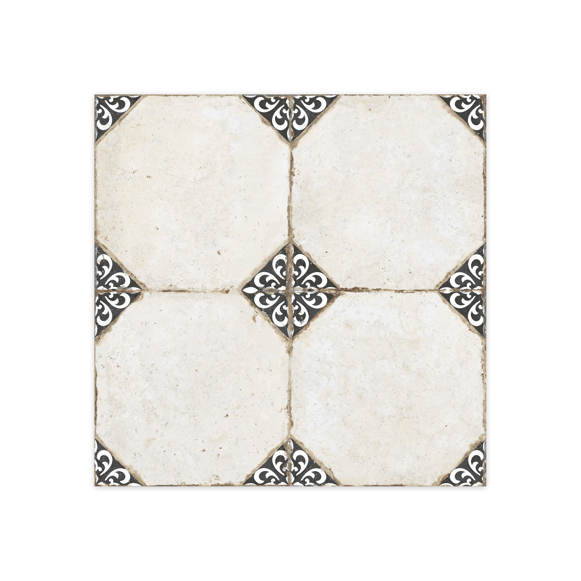 Carrelage Vintage Blanc et Noir Cabochon 45,2x45,2x0,95 cm Sorelia - Sol et mur intérieur