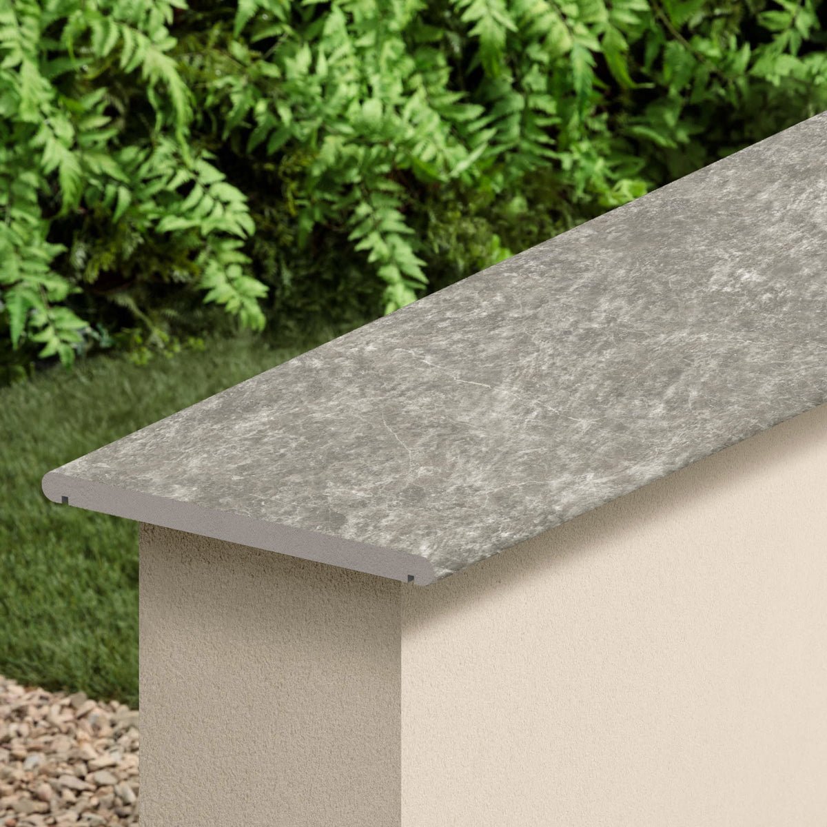 Couvertine effet Marbre Gris Impérial 120x30x2 cm Bord 1/2 Rond Double Larmier Orsiano