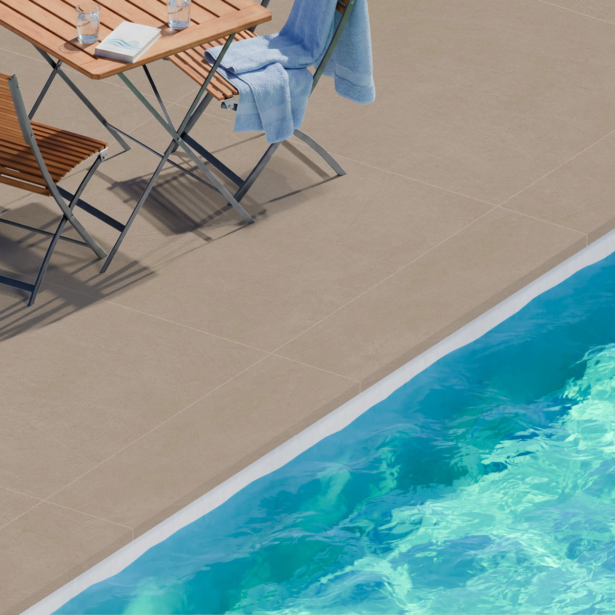 Margelle de piscine effet Béton Brun Sable 120x33x2 cm Bord Droit avec retombée Benzaro
