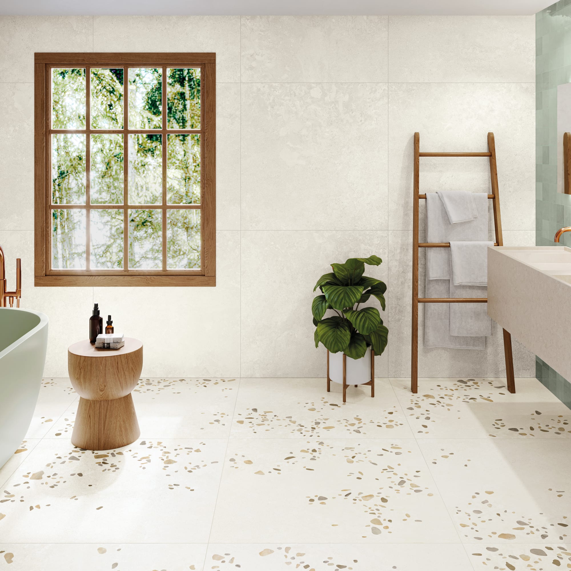 Carrelage effet Terrazzo Blanc Grisé 90x90x0,9 cm Alvior - Sol et mur intérieur