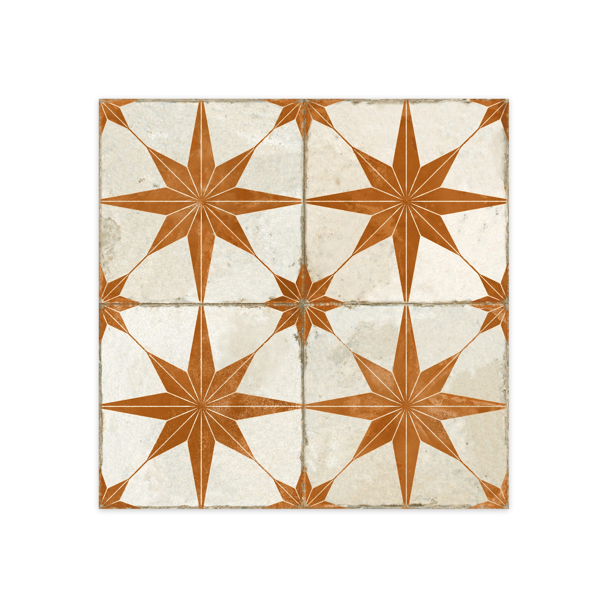 Carrelage Vintage effet Carreau ciment Etoile Orange et Fond Blanc 45x45x0,95 cm Sparta - Sol et mur intérieur