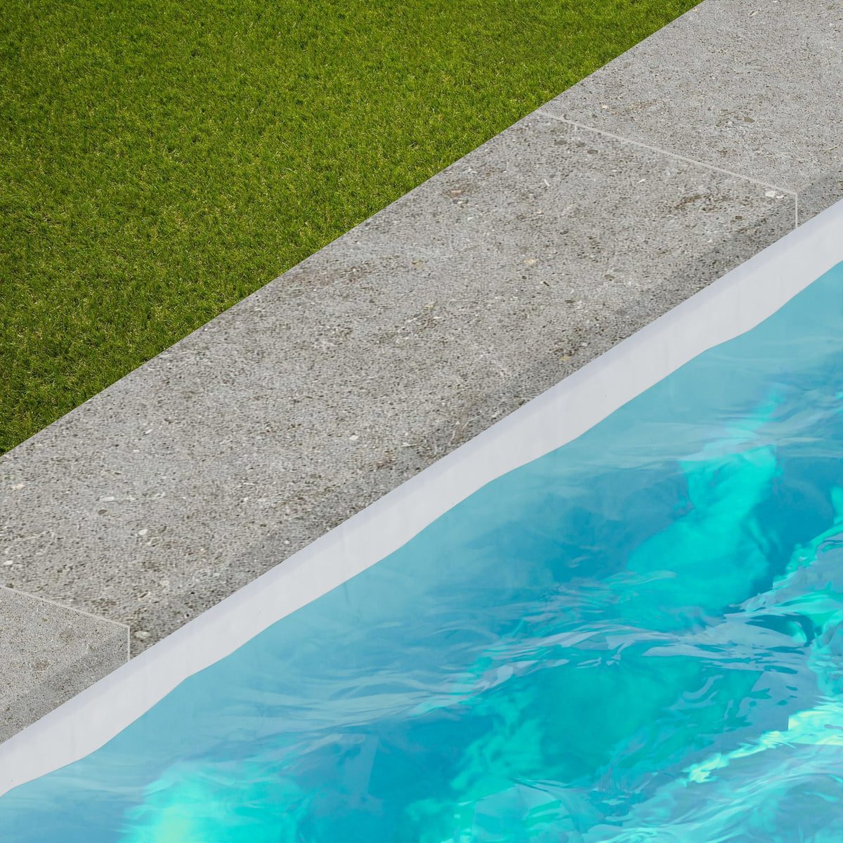 Margelle de piscine effet Pierre Calcaire Gris Cendré 120x33x2 cm Bord Droit avec retombée Domella