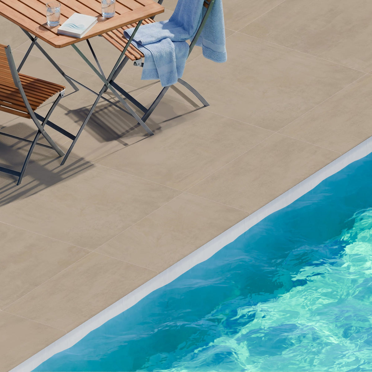 Margelle de piscine effet Béton Beige Terre 80x40x2 cm Bord 1/2 Rond Gravino