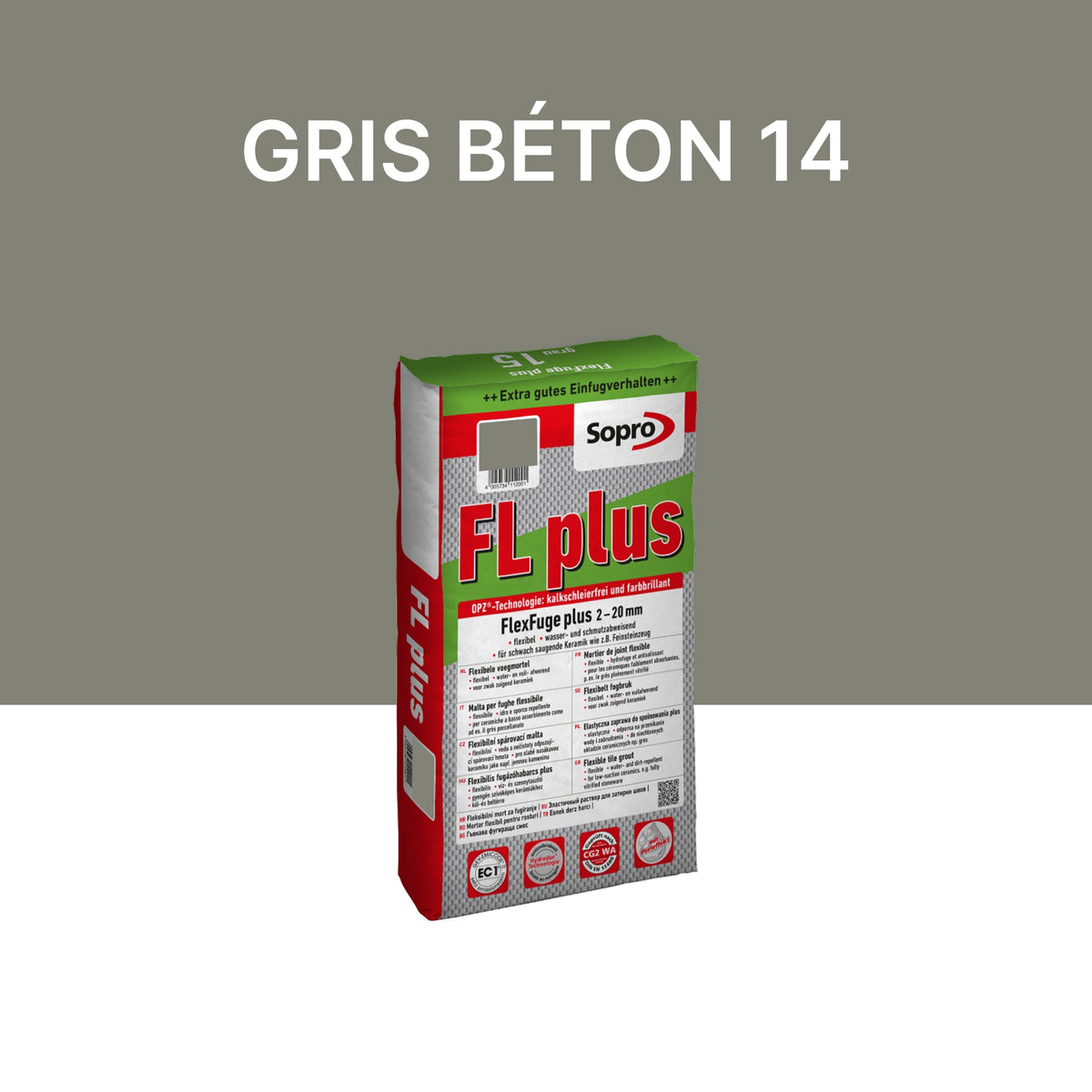 Joint carrelage intérieur et extérieur - 2 à 20 mm - Gris béton 14 - Sopro FL plus - 5 kg