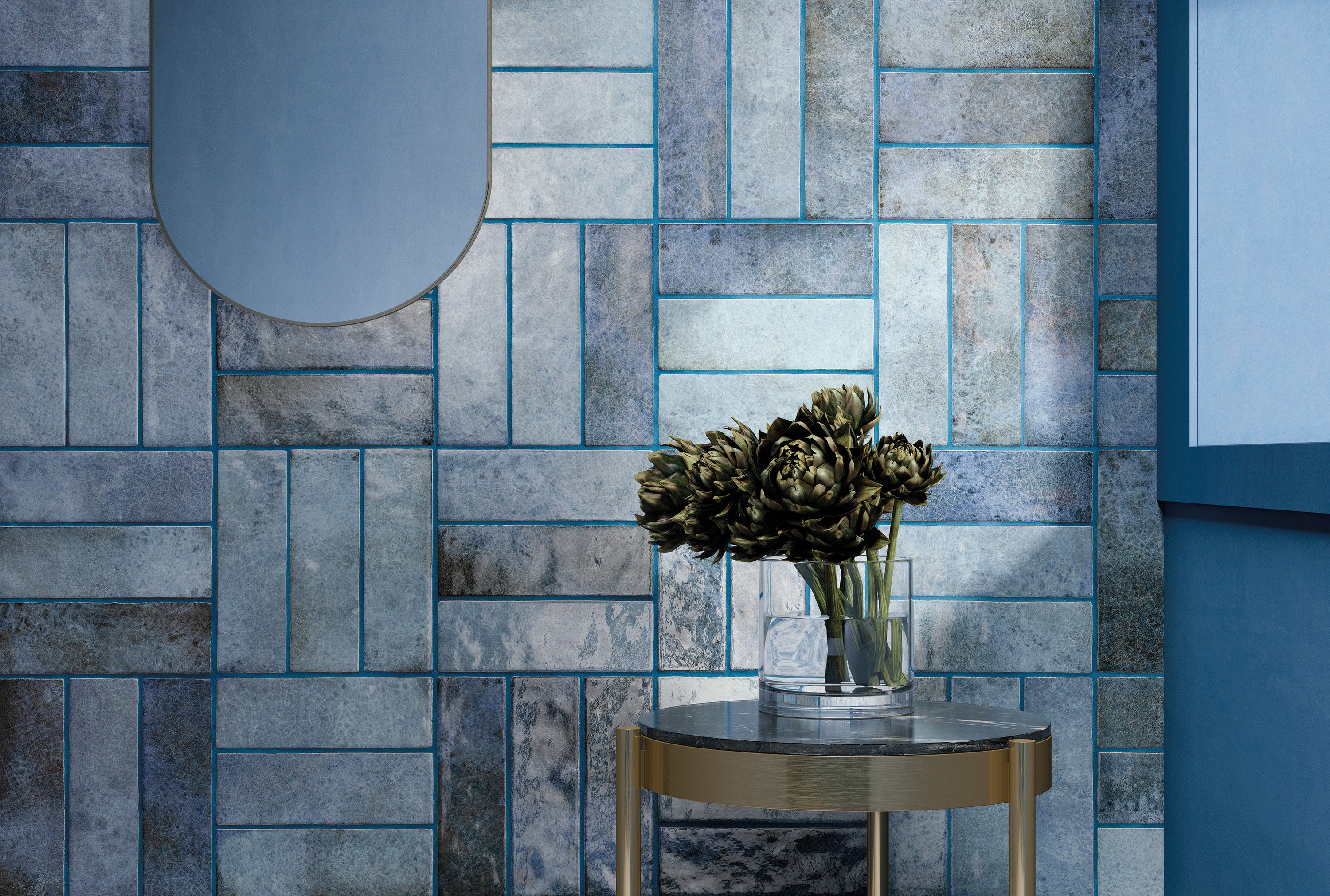 Carrelage effet Zellige Bleu Foncé 20x6,5x0,85 cm Caldero - Mur intérieur