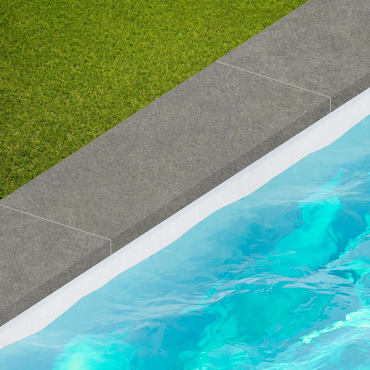 Margelle de piscine effet Pierre Quartzite Gris Fumé Cut 90x33x2 cm Bord Droit avec retombée Venturo