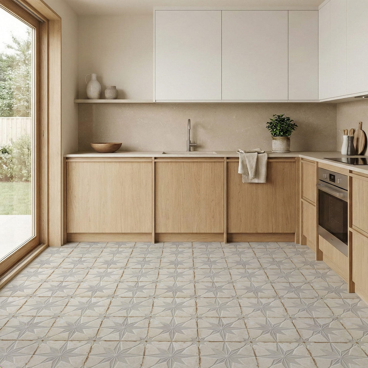 Carrelage Vintage effet Carreau ciment 3D Etoile Blanche et Fond Blanc 22,3x22,3x0,9 cm Sparta - Sol et mur intérieur