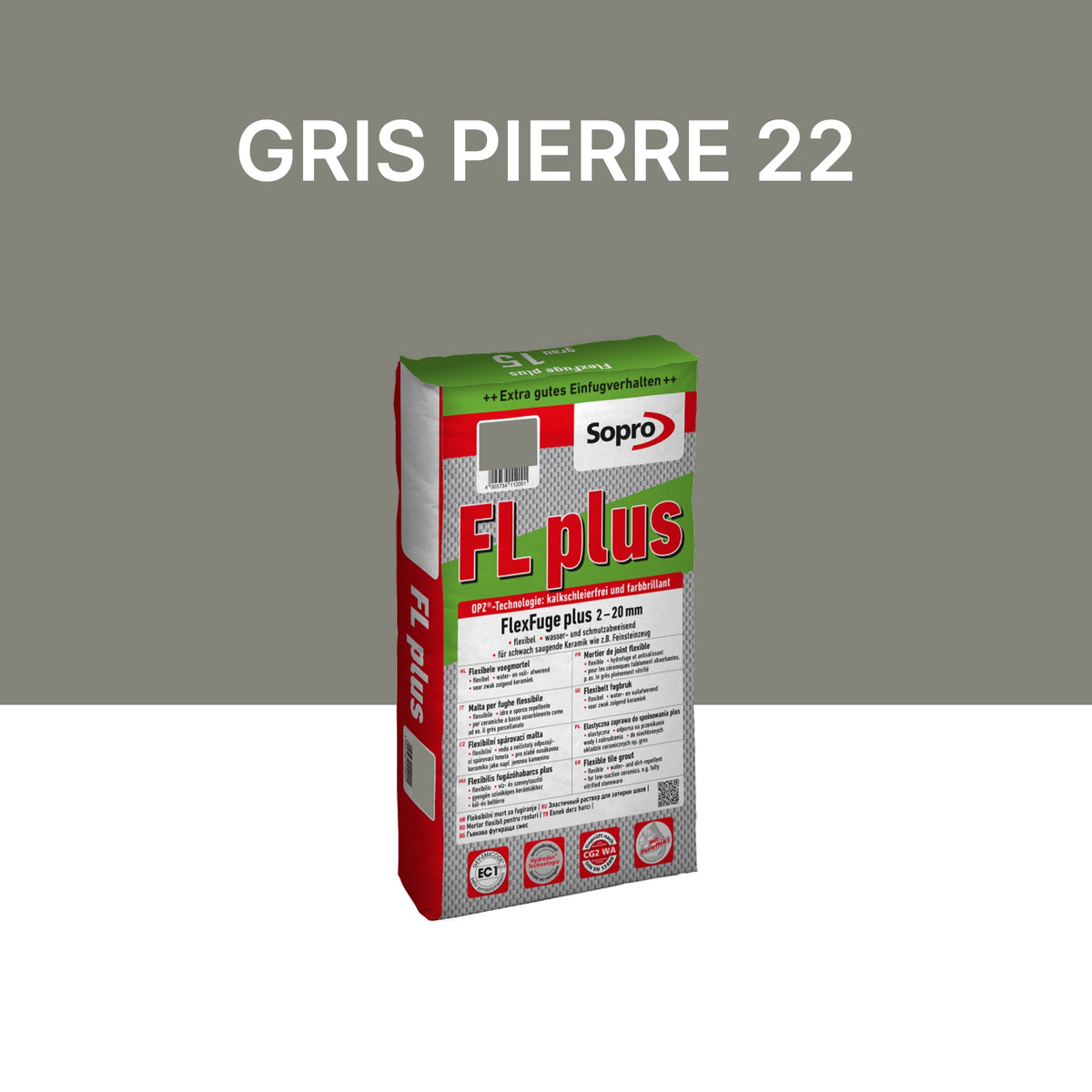 Joint carrelage intérieur et extérieur - 2 à 20 mm - Gris pierre 22 - Sopro FL plus - 5 kg