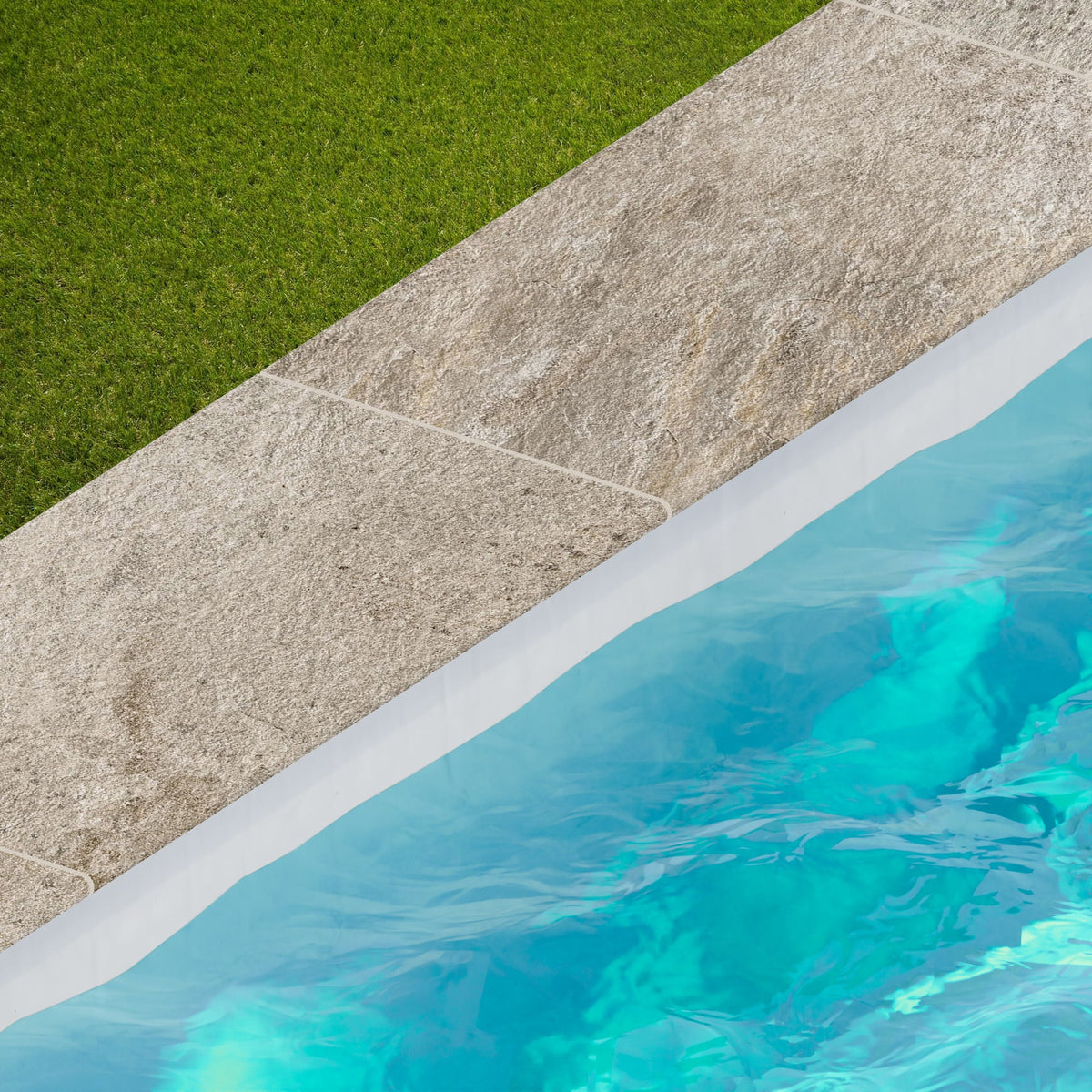 Margelle de piscine effet Pierre Quartzite Gris Argent 80x40x2 cm Bord 1/2 Rond Salvero