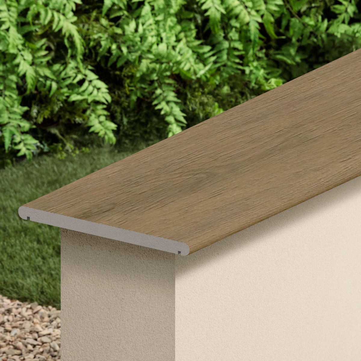 Couvertine effet Bois Chêne Fumé Rustic 120x30x2 cm Bord 1/2 Rond Double Larmier Forenza