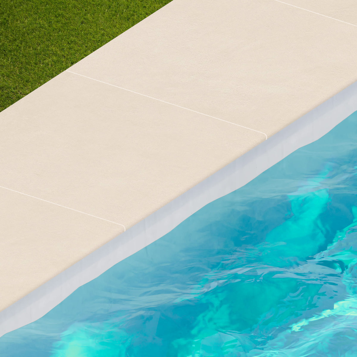 Margelle de piscine effet Béton Blanc Minéral 60x60x2 cm Bord 1/2 Rond Benzaro