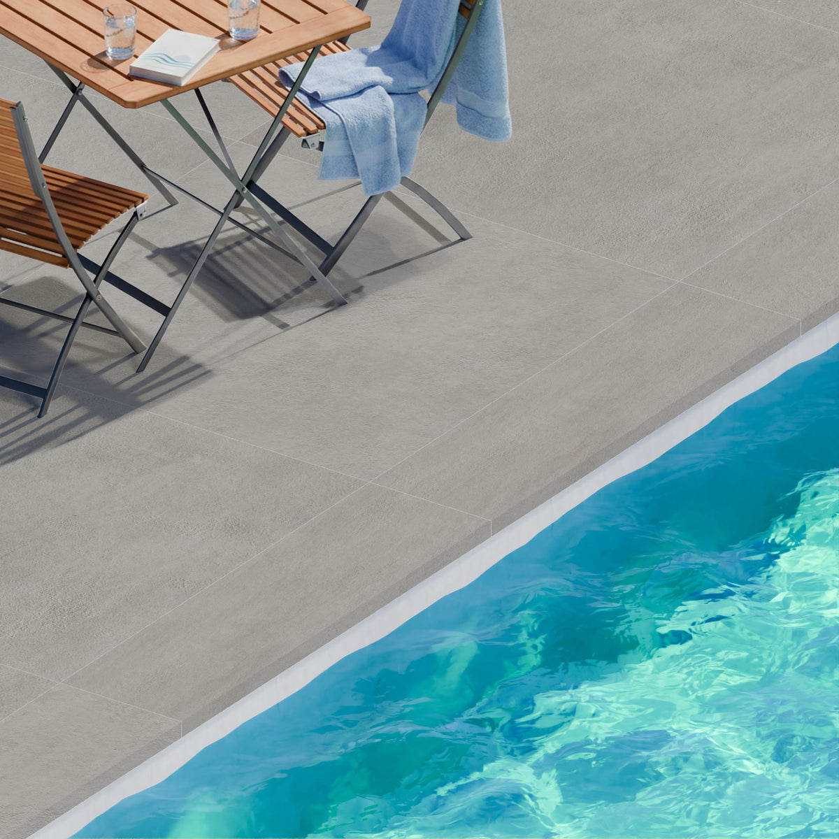 Margelle de piscine effet Béton Gris Cendré 120x33x2 cm Bord Droit avec retombée Gravino
