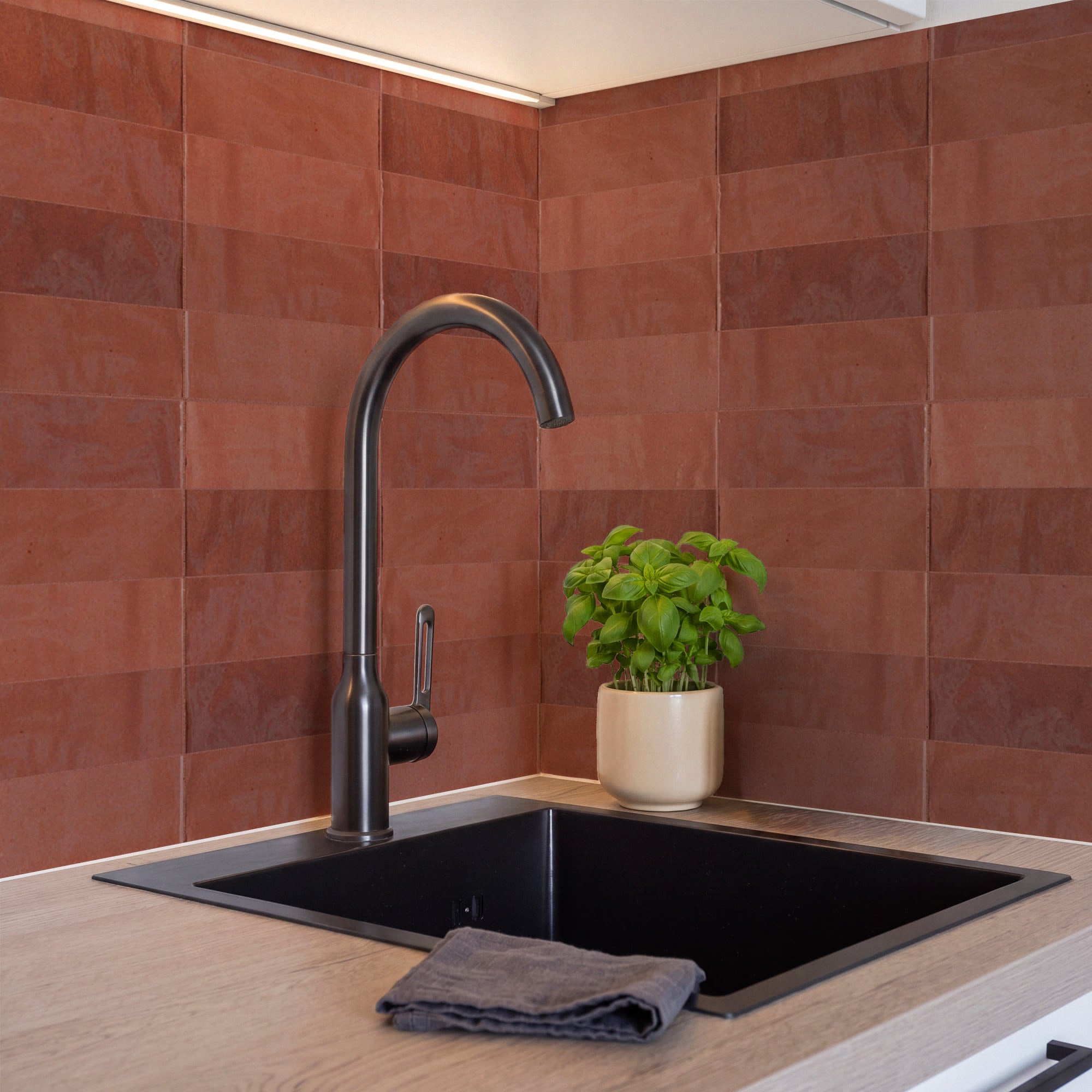 Carrelage effet Zellige Rouge 20x6,5x0,85 cm Brillant Orisel - Mur intérieur
