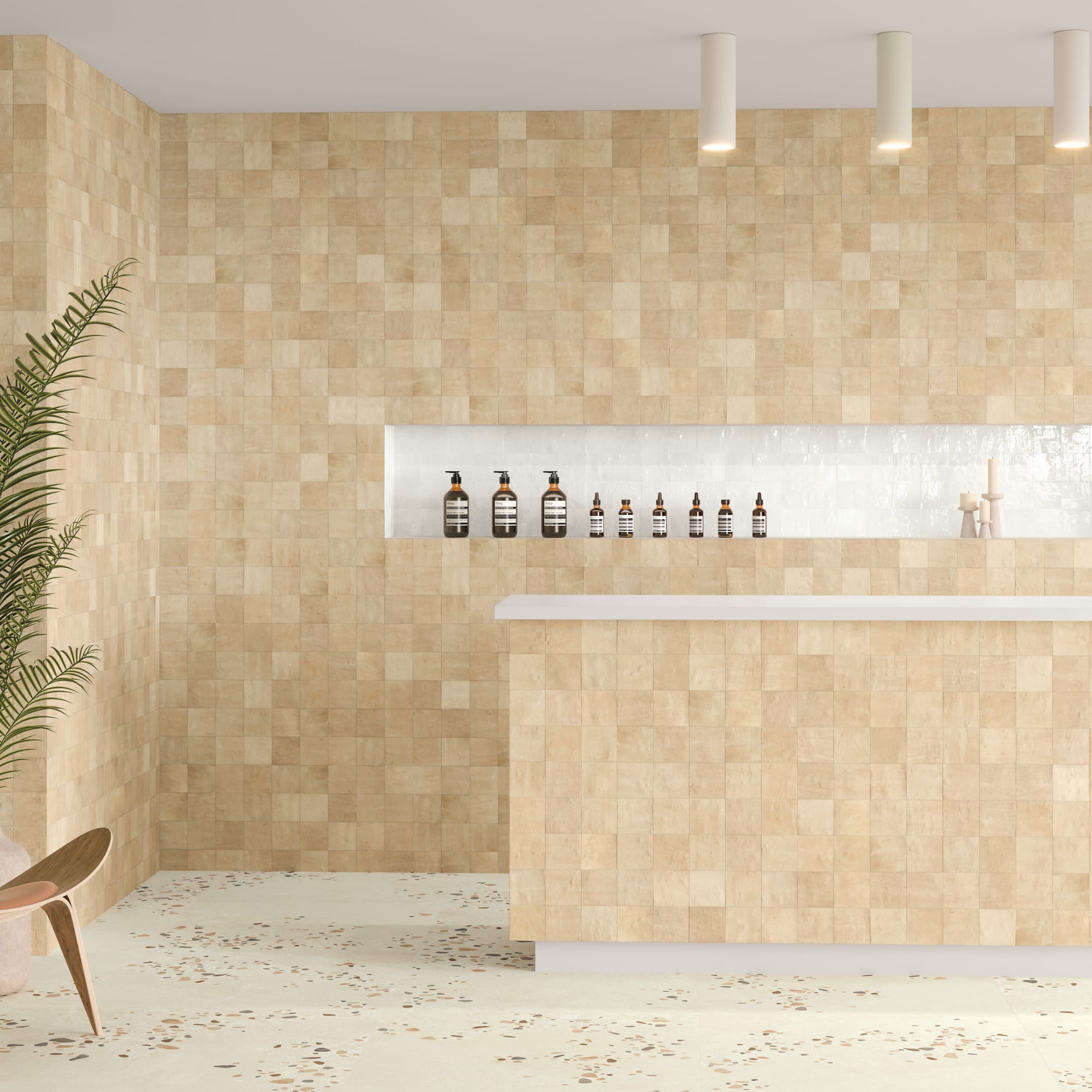 Carrelage effet Zellige Beige Sable 10,7x10,7x0,9 cm Velmio - Mur intérieur