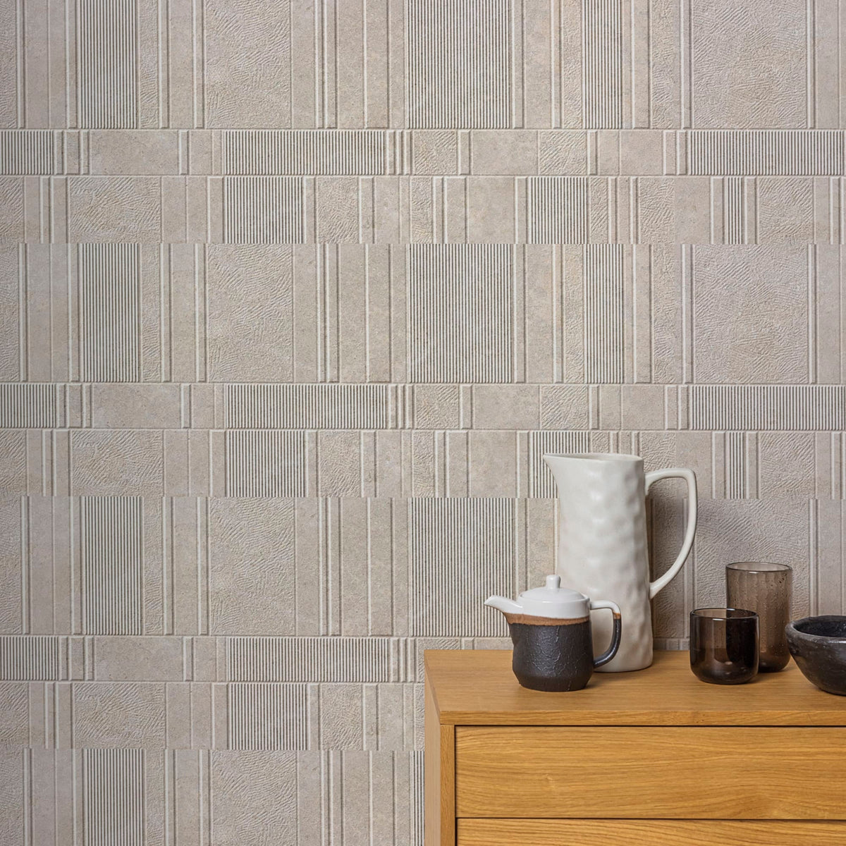 Carrelage effet Pierre 3D Beige Sable Stripe 100x33,3x0,98 cm Serdano - Mur intérieur