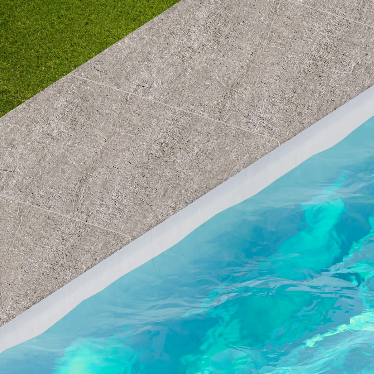 Margelle de piscine effet Pierre Quartzite Gris Silver 60x60x2 cm Bord 1/2 Rond Teravio