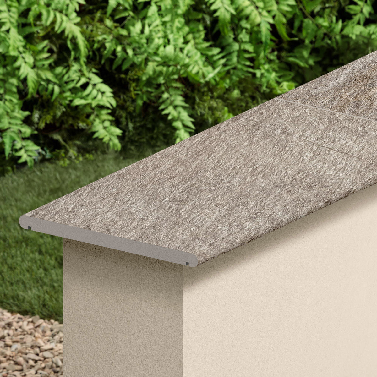 Couvertine effet Pierre Quartzite Gris Roche 60x30x2 cm Bord 1/2 Rond Double Larmier Salvero