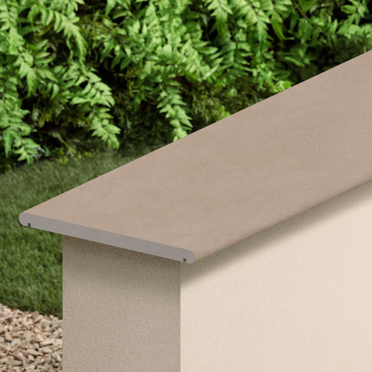 Couvertine effet Béton Brun Sable 120x30x2 cm Bord 1/2 Rond Double Larmier Benzaro