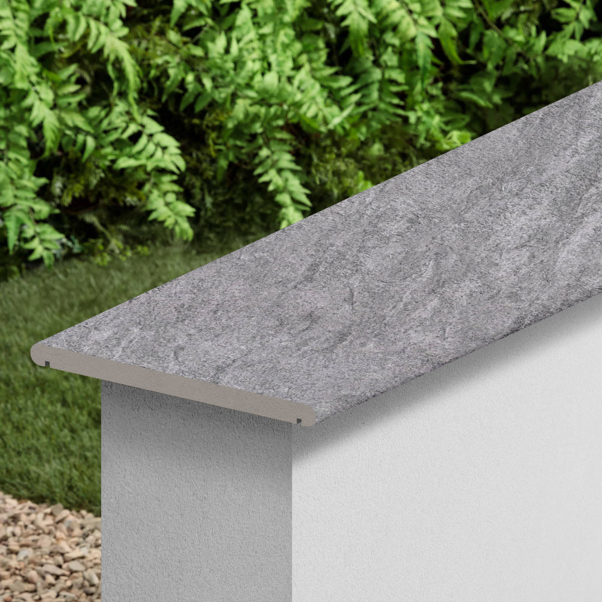 Couvertine effet Pierre Quartzite Gris Ombre 120x30x2 cm Bord 1/2 Rond Double Larmier Teravio