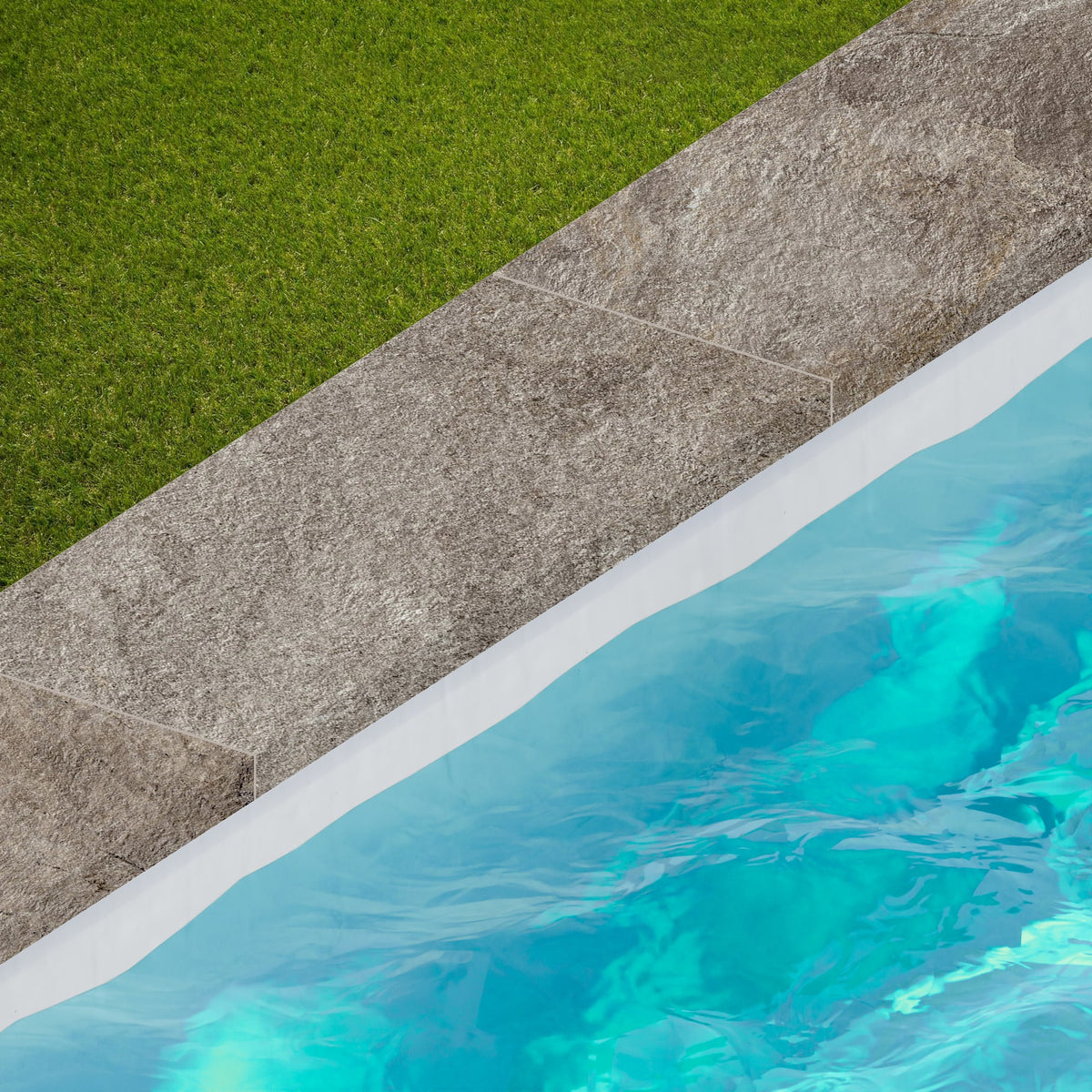 Margelle de piscine effet Pierre Quartzite Gris Roche 80x33x2 cm Bord Droit avec retombée Salvero