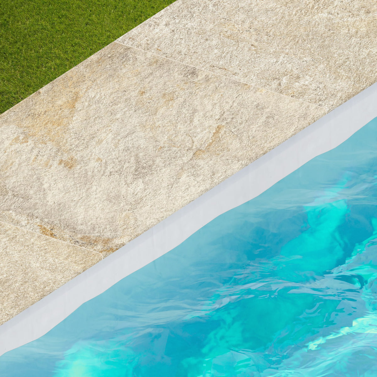 Margelle de piscine effet Pierre Quartzite Gris Beige 90x60x2 cm Bord 1/2 Rond Salvero