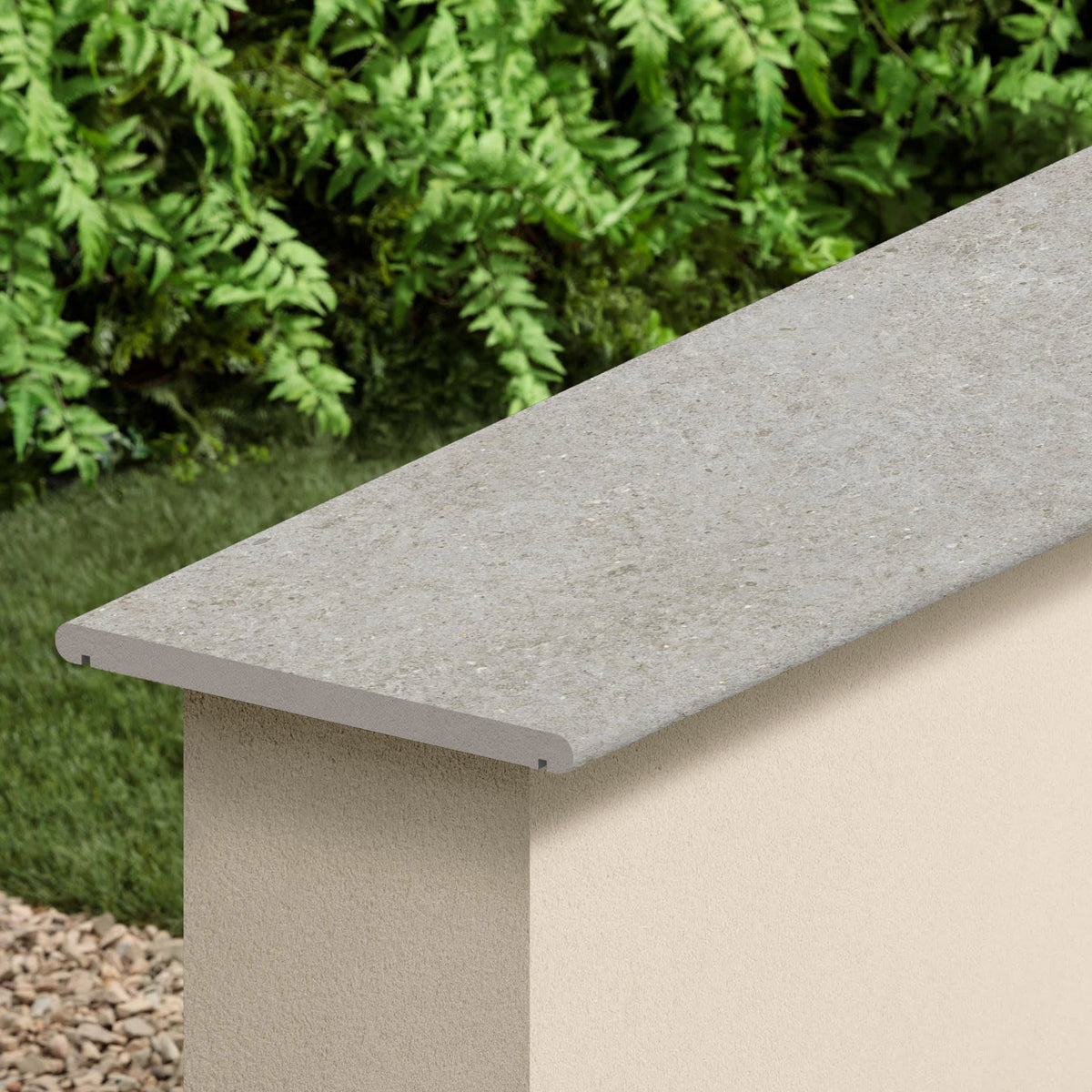 Couvertine effet Pierre Calcaire Gris Cendré 120x30x2 cm Bord 1/2 Rond Double Larmier Domella