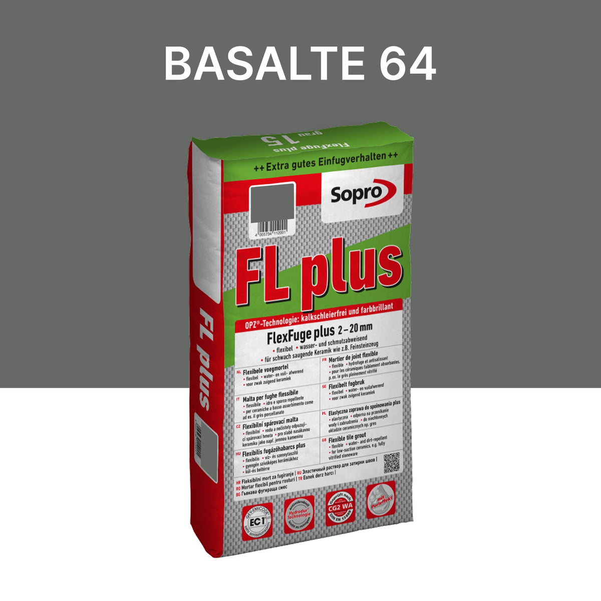Joint carrelage intérieur et extérieur - 2 à 20 mm - Basalte 64 - Sopro FL plus - 15 kg
