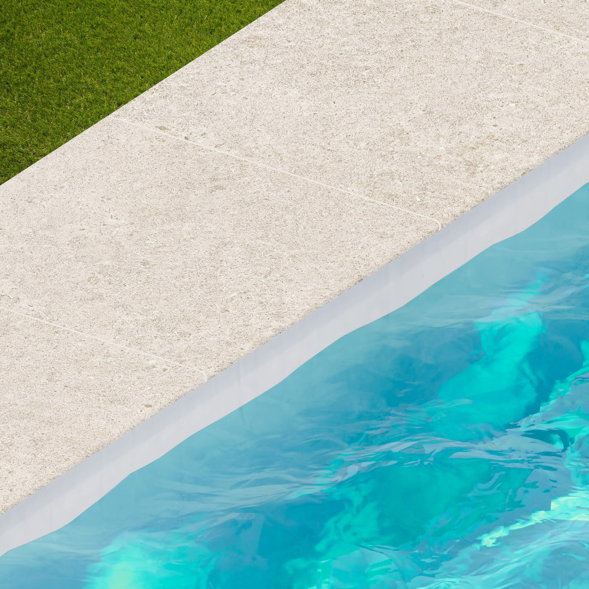 Margelle de piscine effet Pierre Calcaire Blanc Craie 60x60x2 cm Bord 1/2 Rond Domella