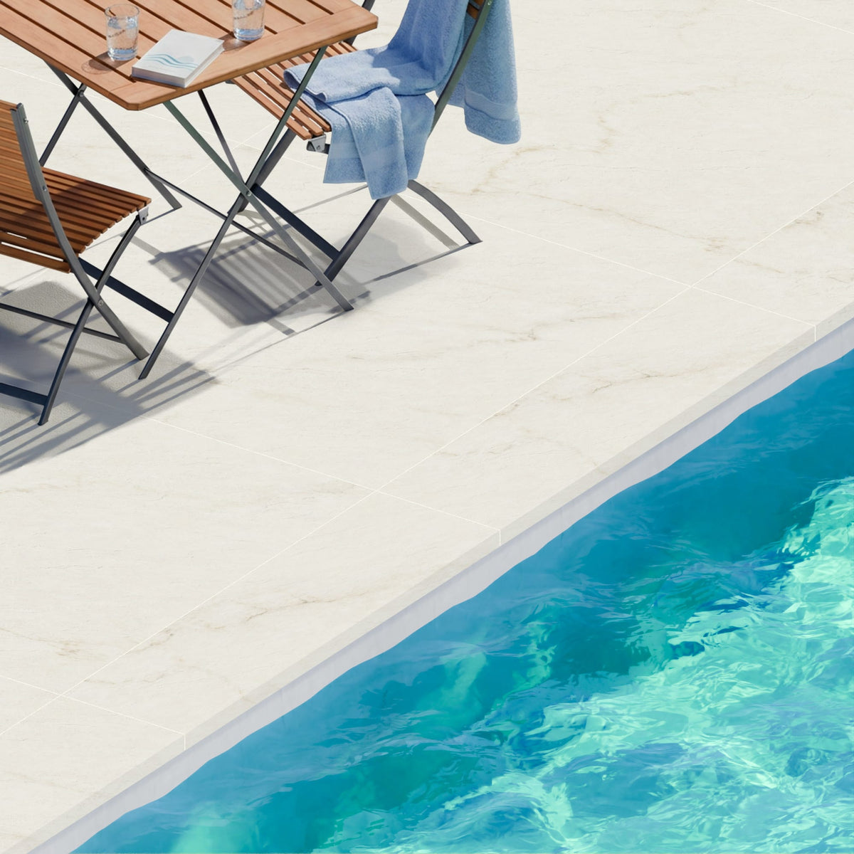 Margelle de piscine effet Marbre Blanc Calacatta Divino 120x33x2 cm Bord Droit avec retombée Montira