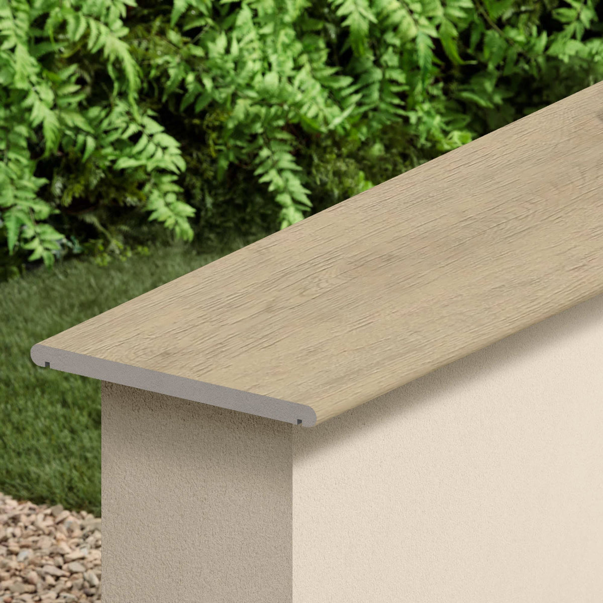 Couvertine effet Bois Chêne Cendré Rustic 120x30x2 cm Bord 1/2 Rond Double Larmier Forenza