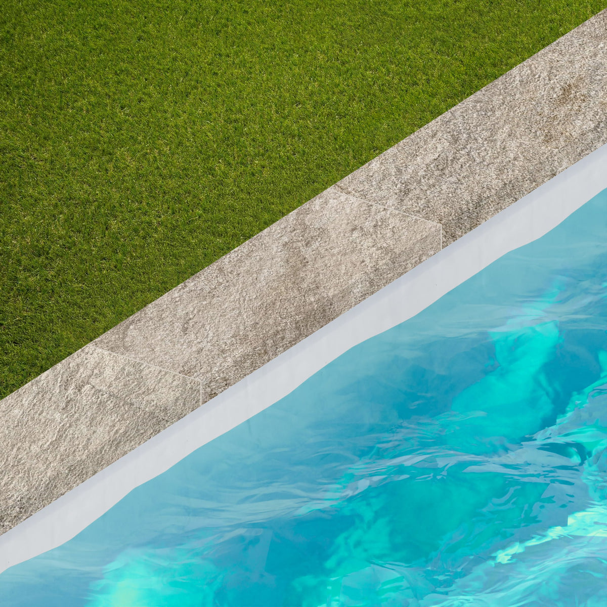 Margelle de piscine effet Pierre Quartzite Gris Argent 60x20x2 cm Bord Droit avec retombée Salvero
